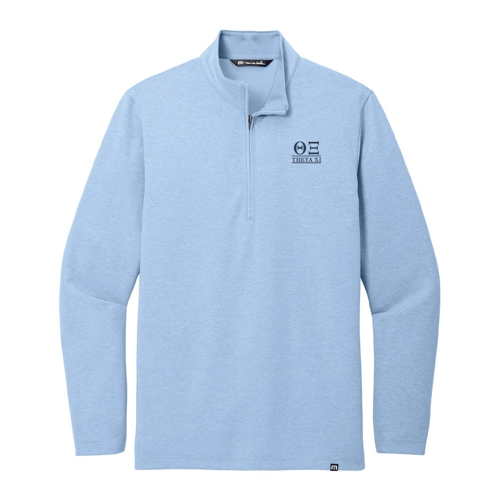 Theta Xi TravisMathew Letters Coveside 1/4-Zip in Light Blue Heather